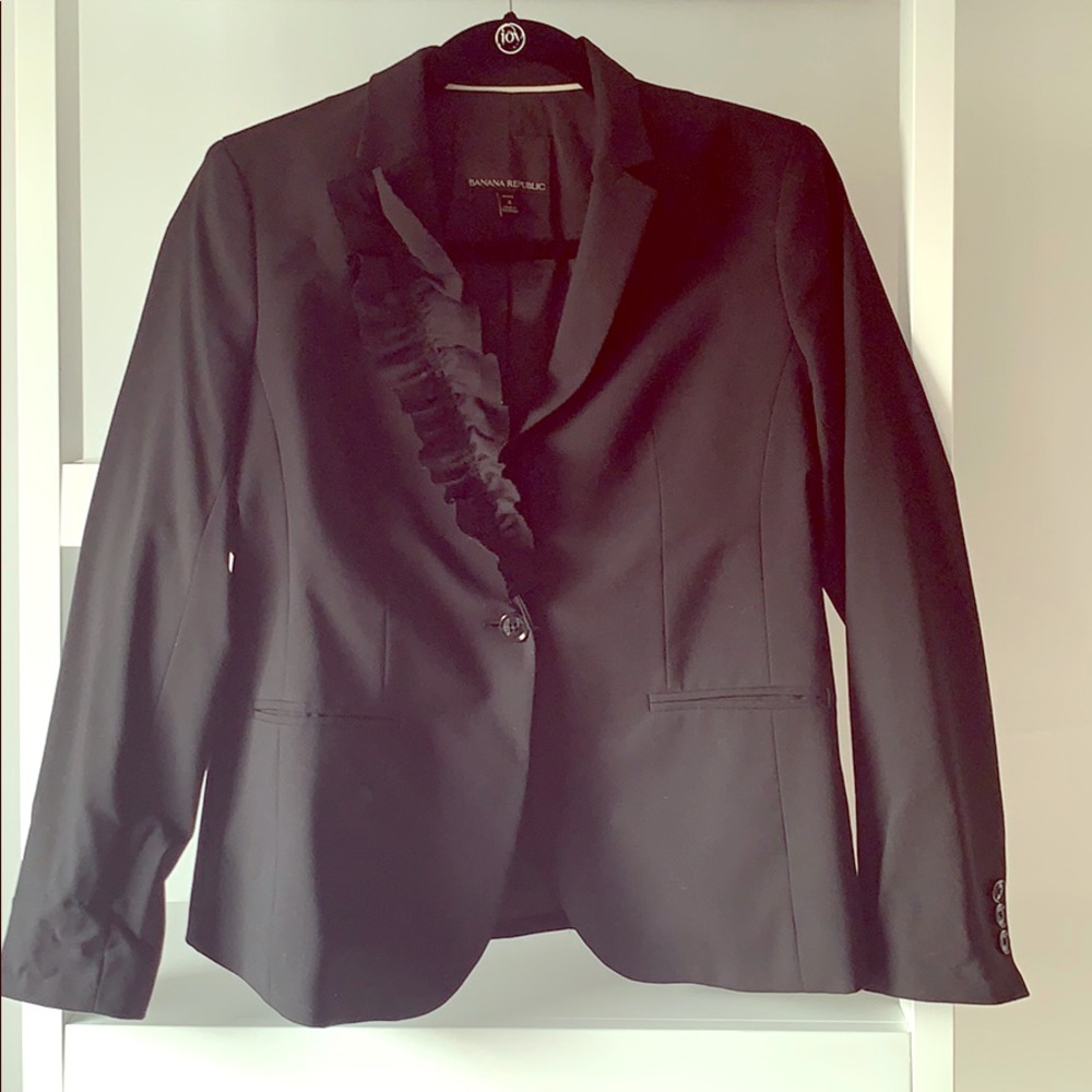 Classic Black Blazer w/ Ruffle Detail